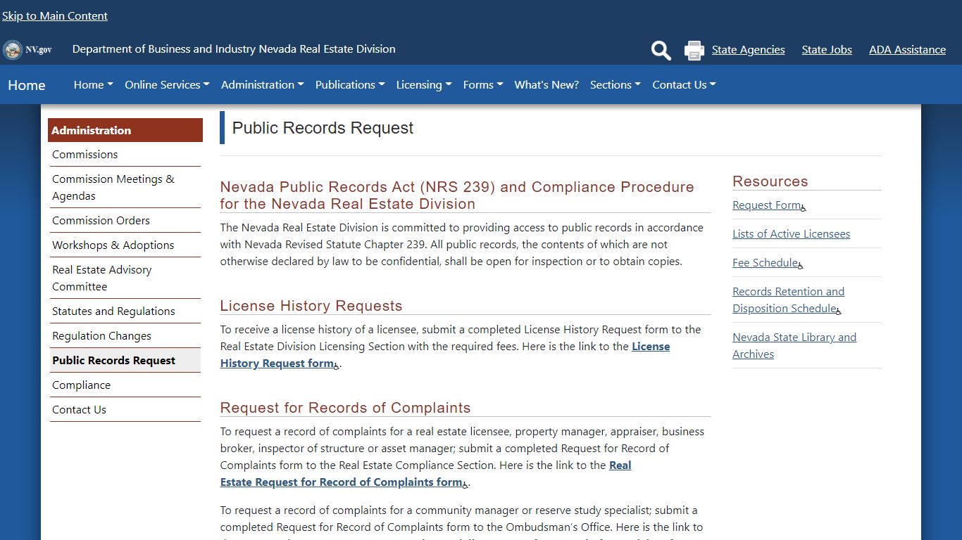 Public Records Request - Nevada